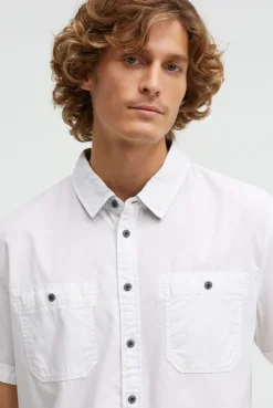 Kurzarmhemd mit diagonaler Dobby-Struktur offwhite