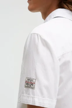 Kurzarmhemd mit diagonaler Dobby-Struktur offwhite