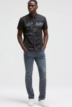 Kurzarmhemd mit Label Prints und Stickereien black
