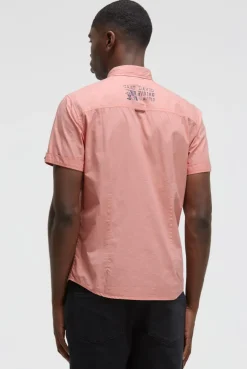 Kurzarmhemd mit Label Prints und Stickereien old peach