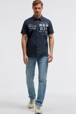Kurzarmhemd mit Label Prints blue navy
