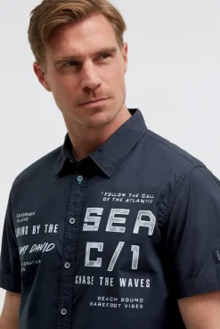 Kurzarmhemd mit Label Prints blue navy