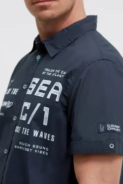 Kurzarmhemd mit Label Prints blue navy