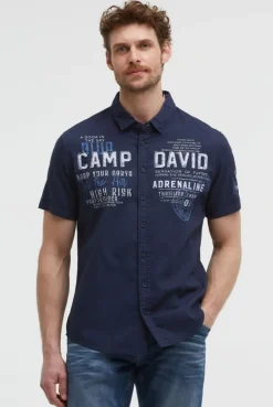Kurzarmhemd mit Webstreifen und Artworks blue navy