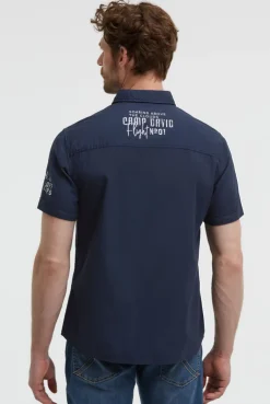 Kurzarmhemd mit Webstreifen und Artworks blue navy
