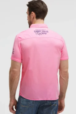 Kurzarmhemd mit Webstreifen und Artworks neon pink
