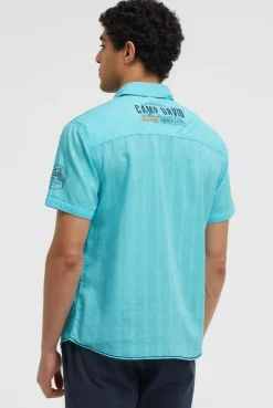 Kurzarmhemd mit Webstruktur und Logo Prints aqua