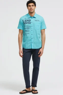 Kurzarmhemd mit Webstruktur und Logo Prints aqua