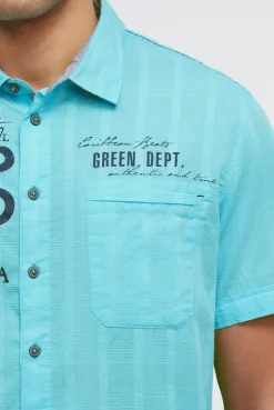 Kurzarmhemd mit Webstruktur und Logo Prints aqua