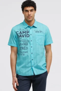 Kurzarmhemd mit Webstruktur und Logo Prints aqua