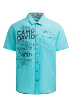 Kurzarmhemd mit Webstruktur und Logo Prints aqua