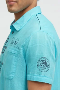 Kurzarmhemd mit Webstruktur und Logo Prints aqua