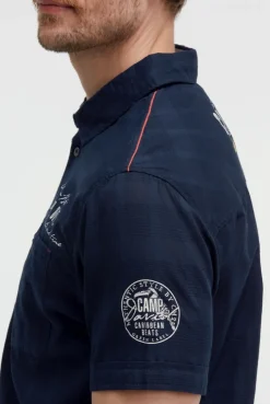 Kurzarmhemd mit Webstruktur und Logo Prints blue navy