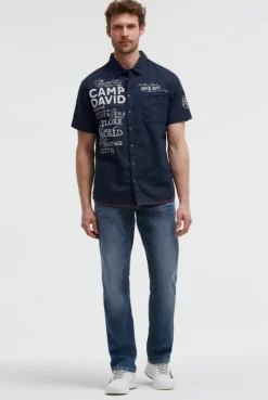 Kurzarmhemd mit Webstruktur und Logo Prints blue navy