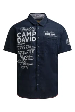 Kurzarmhemd mit Webstruktur und Logo Prints blue navy