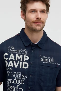 Kurzarmhemd mit Webstruktur und Logo Prints blue navy
