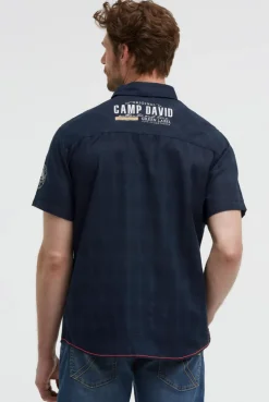 Kurzarmhemd mit Webstruktur und Logo Prints blue navy
