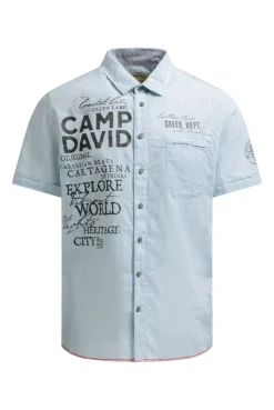 Kurzarmhemd mit Webstruktur und Logo Prints silver blue