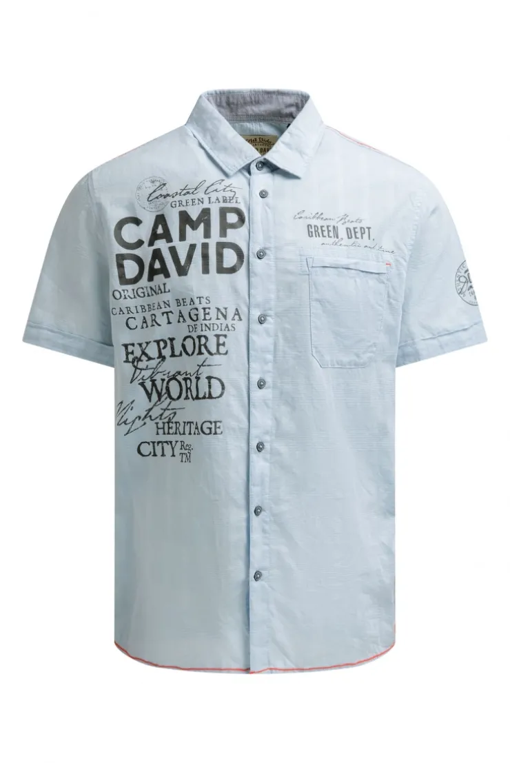 Kurzarmhemd mit Webstruktur und Logo Prints silver blue