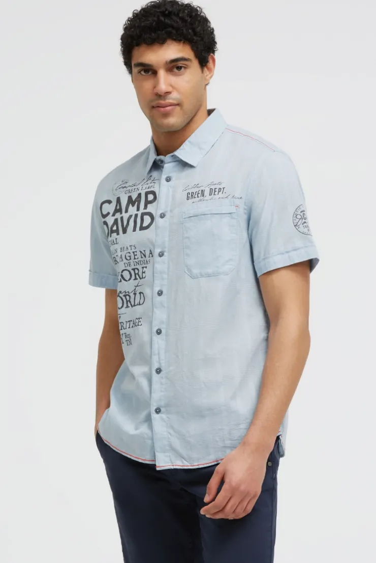 Kurzarmhemd mit Webstruktur und Logo Prints silver blue