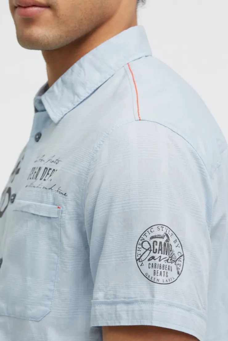 Kurzarmhemd mit Webstruktur und Logo Prints silver blue