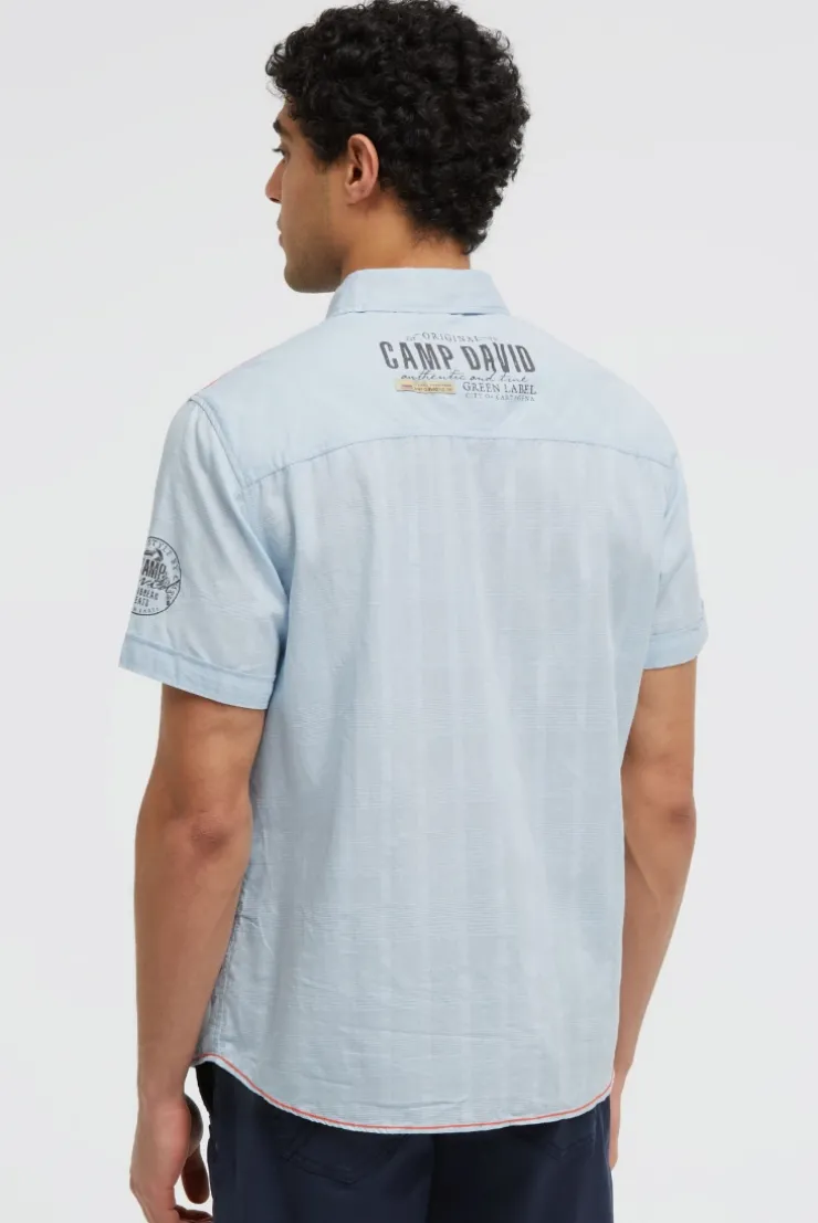 Kurzarmhemd mit Webstruktur und Logo Prints silver blue