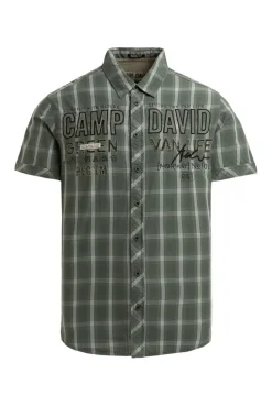 Kurzarm Karohemd mit Logo-Applikationen dusty green