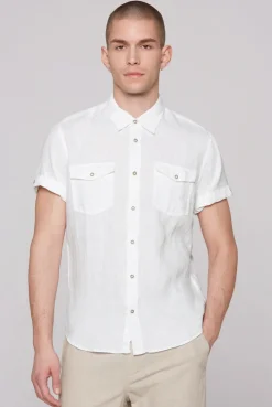 Kurzarm-Leinenhemd mit Klappentaschen opticwhite | S