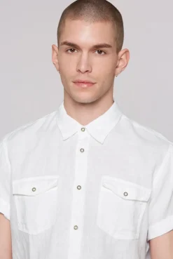 Kurzarm-Leinenhemd mit Klappentaschen opticwhite | S