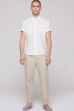 Kurzarm-Leinenhemd mit Klappentaschen opticwhite | S