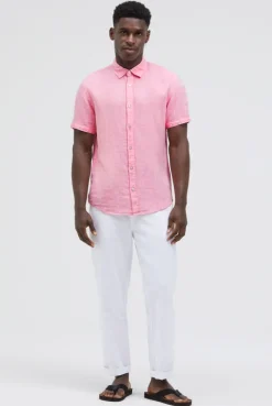 Kurzarm Leinenhemd mit Two-Tone-Struktur summer pink