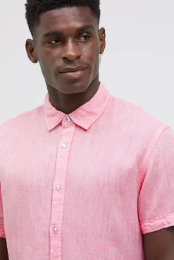 Kurzarm Leinenhemd mit Two-Tone-Struktur summer pink