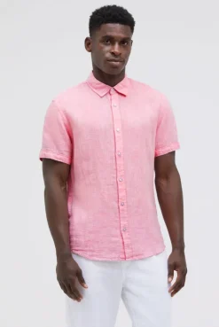 Kurzarm Leinenhemd mit Two-Tone-Struktur summer pink