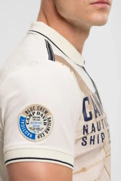 Kurzarmpolo mit Logo- und Photoprint ecru | S