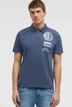 Kurzarmpolo mit Rücken - Print harbour blue