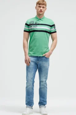 Kurzarmpolo mit Streifen-Design und Artworks flight green