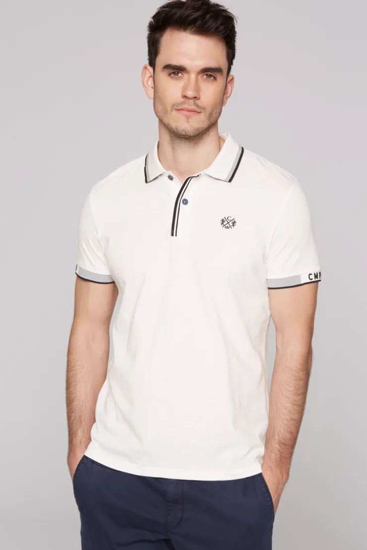 Kurzarmpolo mit Streifen-Details ivory