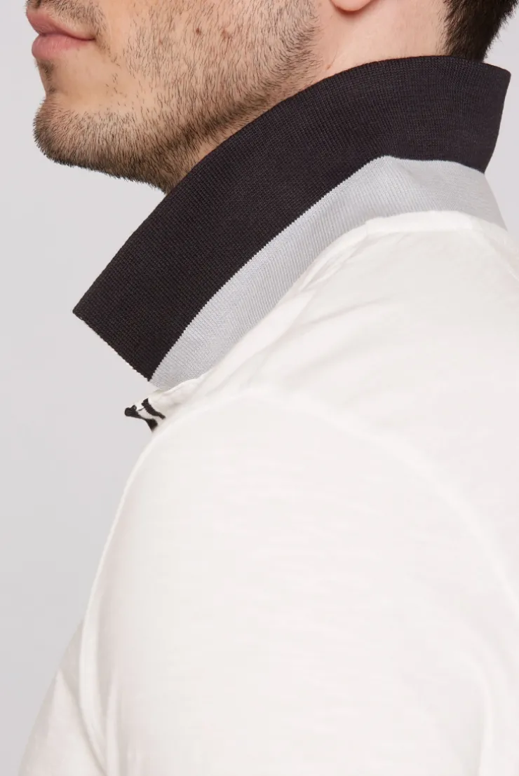 Kurzarmpolo mit Streifen-Details ivory