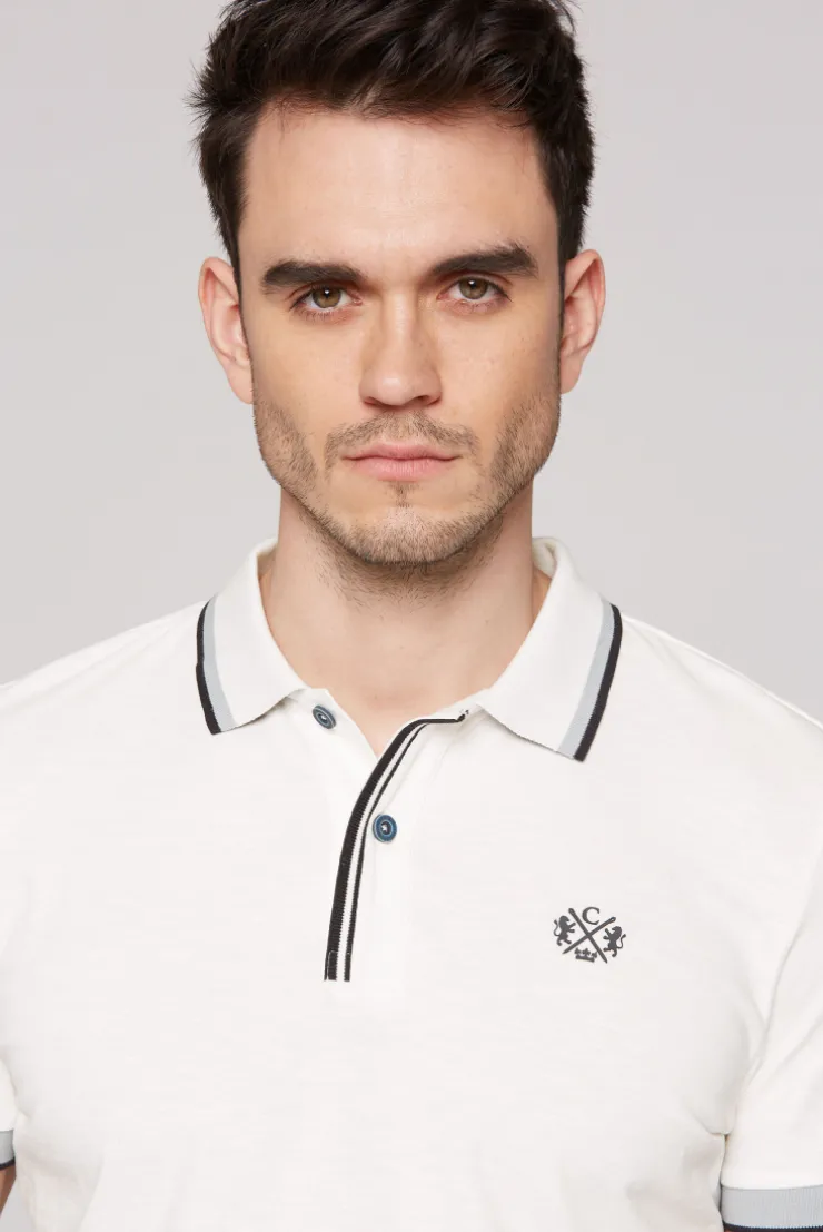 Kurzarmpolo mit Streifen-Details ivory