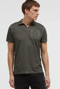 Kurzarmpolo mit V-Neck und Back-Print dark wood