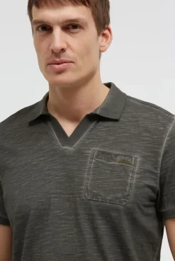 Kurzarmpolo mit V-Neck und Back-Print dark wood