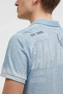 Kurzarmpolo mit V-Neck und Back-Print silver blue