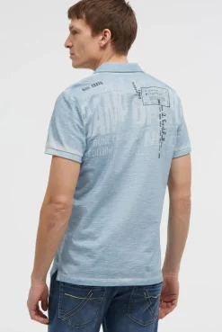 Kurzarmpolo mit V-Neck und Back-Print silver blue