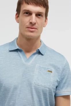 Kurzarmpolo mit V-Neck und Back-Print silver blue