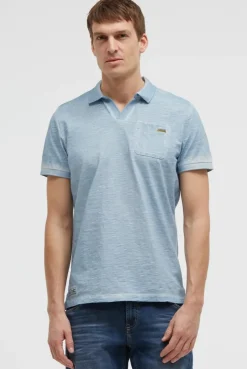Kurzarmpolo mit V-Neck und Back-Print silver blue