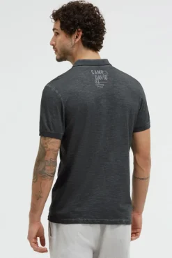 Kurzarmpolo Oil Dyed mit Logo Print black