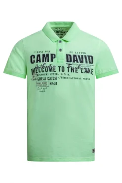 Kurzarmpolo Oil Dyed mit Logo Print neon green