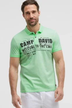 Kurzarmpolo Oil Dyed mit Logo Print neon green