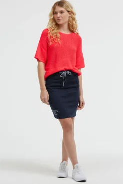 Kurzarm-Pullover aus Bändchengarn red neon | XL/XXL