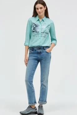 Langarmbluse mit Gradient Flockprint misty mint